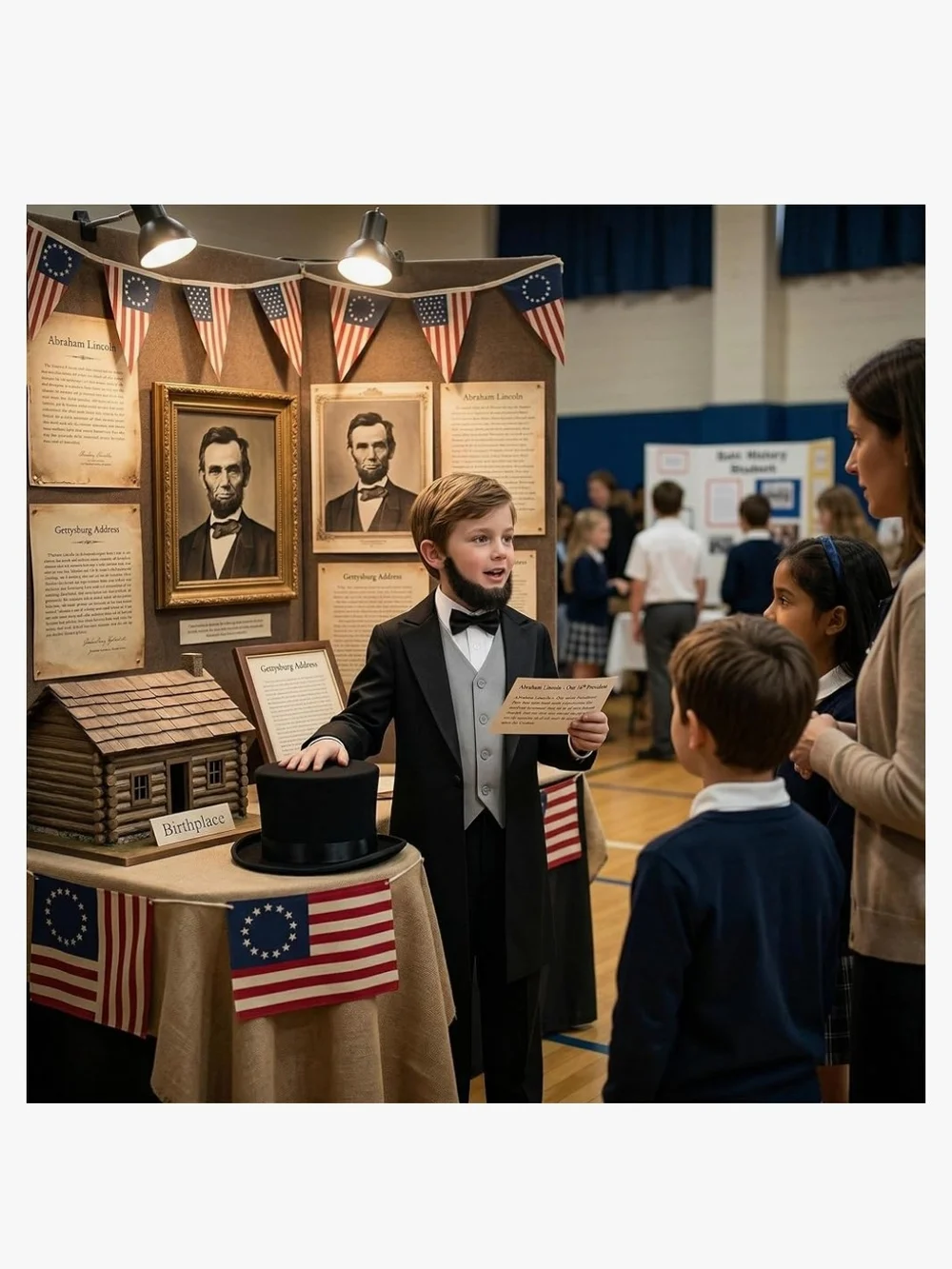 Kids Abraham Lincoln With Gray Vest and Top Hat Size Large 8-10 Year Old